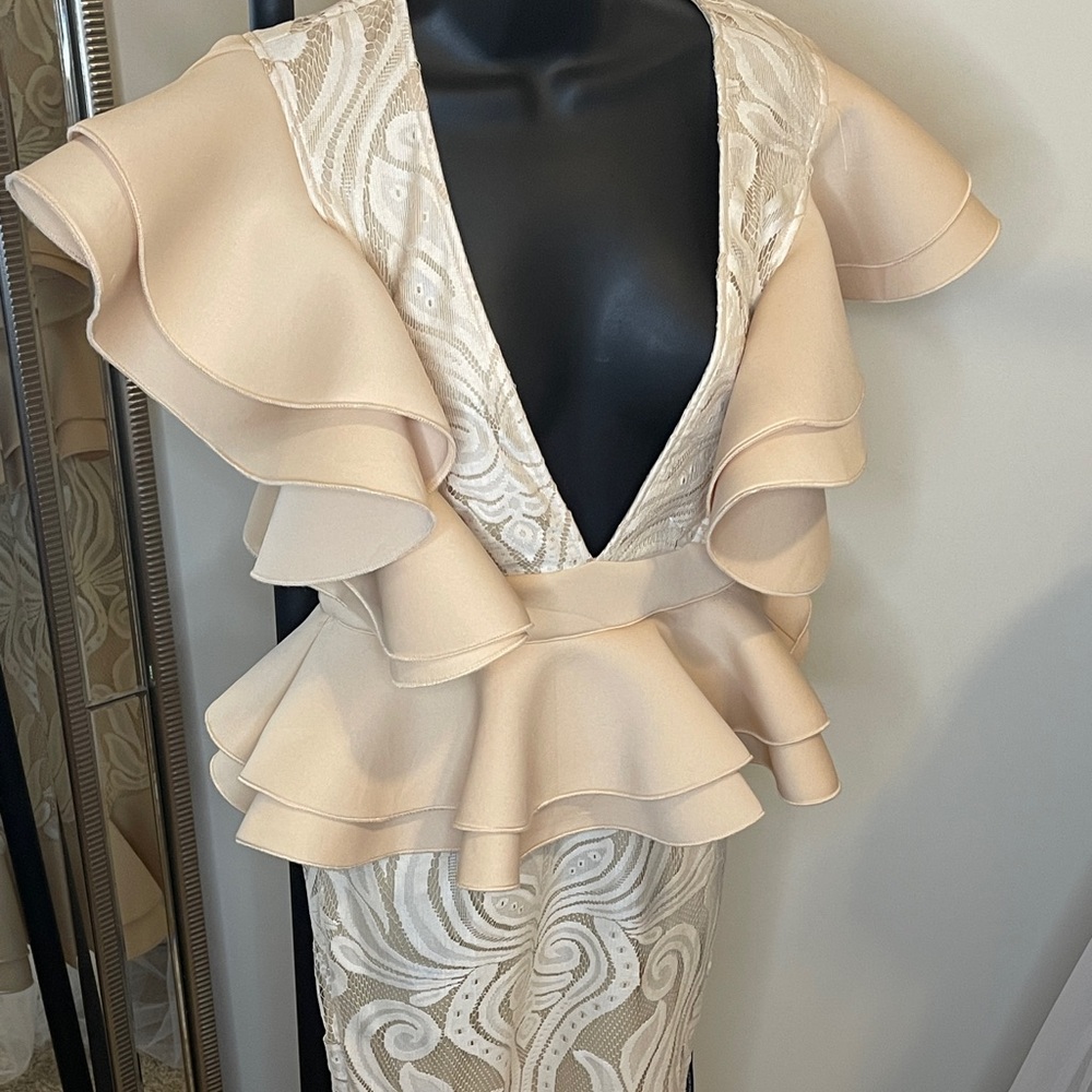 PrettyLittleThings White and Cream Lace Midi Dress